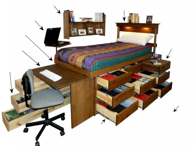 Ultimate Bed Platform Beds With Drawers, Built In Headboard Shelves Dorm